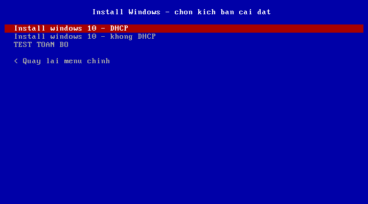 Menu trên máy khách sau khi boot qua mạng
